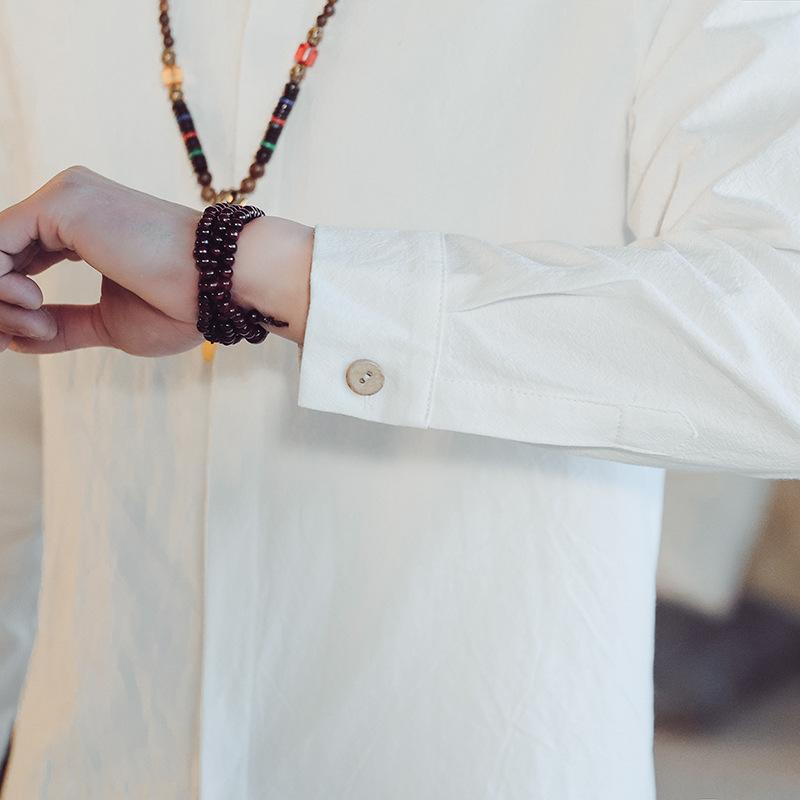 Spring and Autumn Men's Shirt Jacket Chinese Style Cotton Line Band Chinese Style Tang Long Sleeve Shirt Men's Performance Clothing