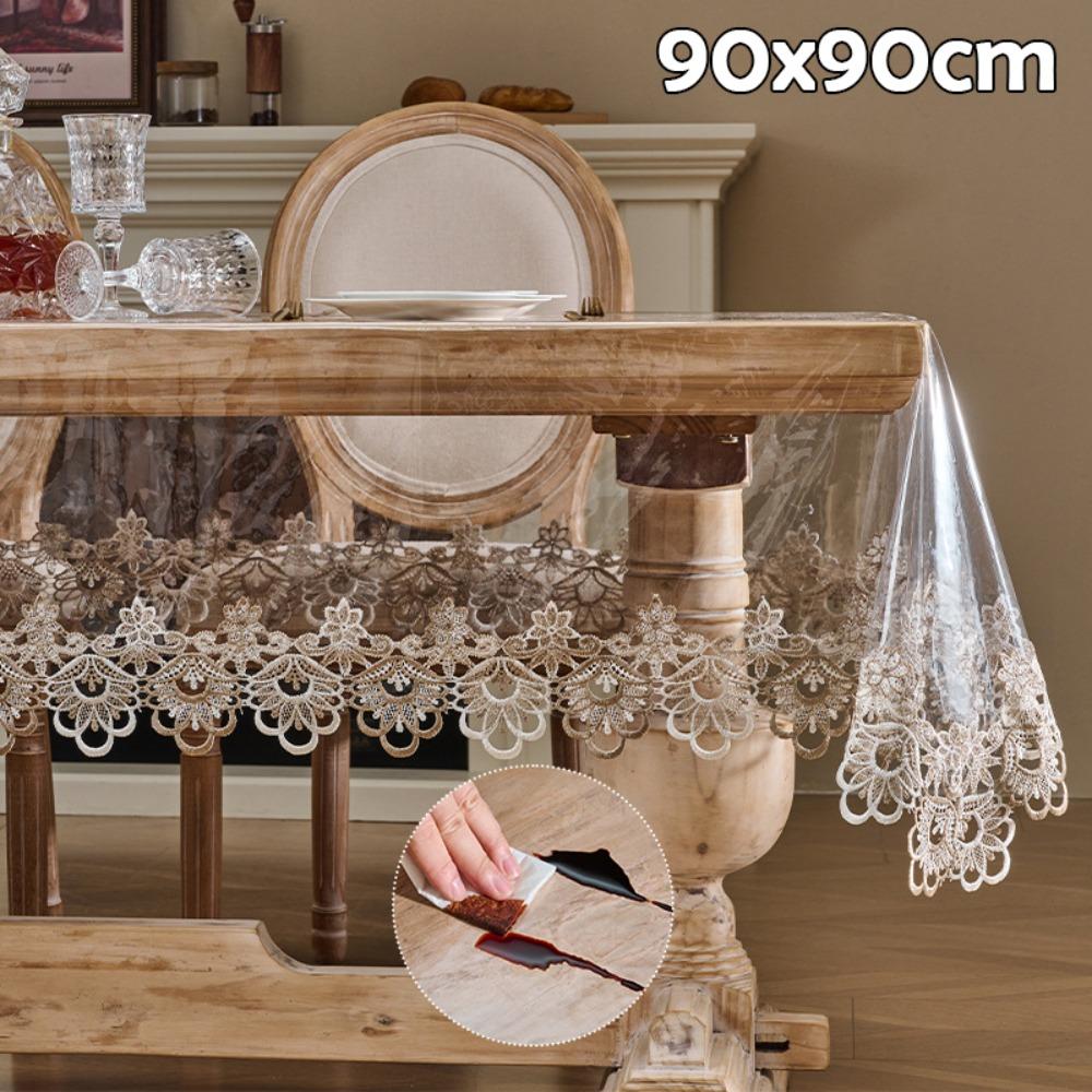 

Transparent Lace Side Tablecloth Embroidered Table Runner New Dining Table Cloth for Daily Parties 90x90cm