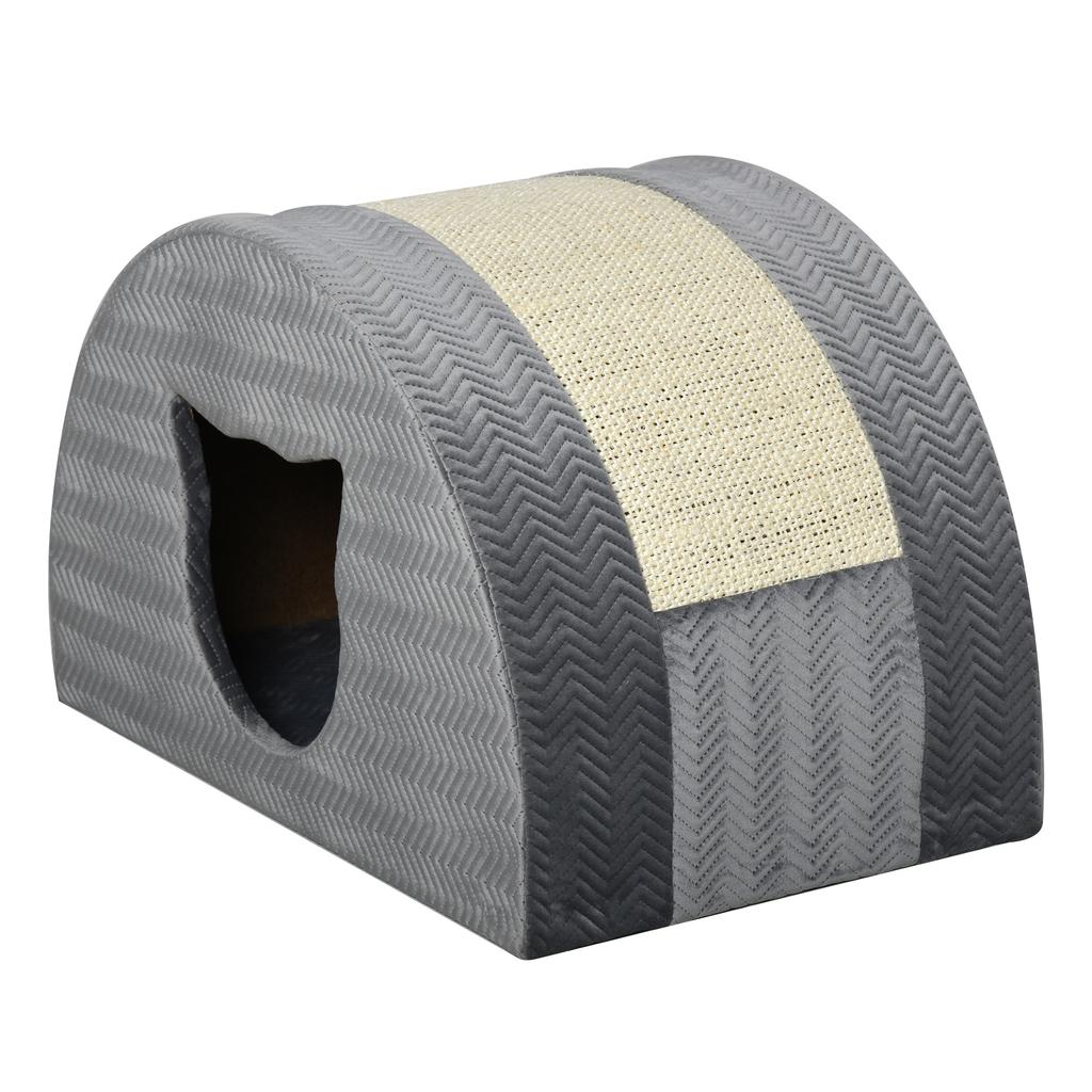 Cat Cave with Scratching Board Cat Bed Scratching House Cat House Cat Home Sisal Grey 48.5 x 30 x 30 cm