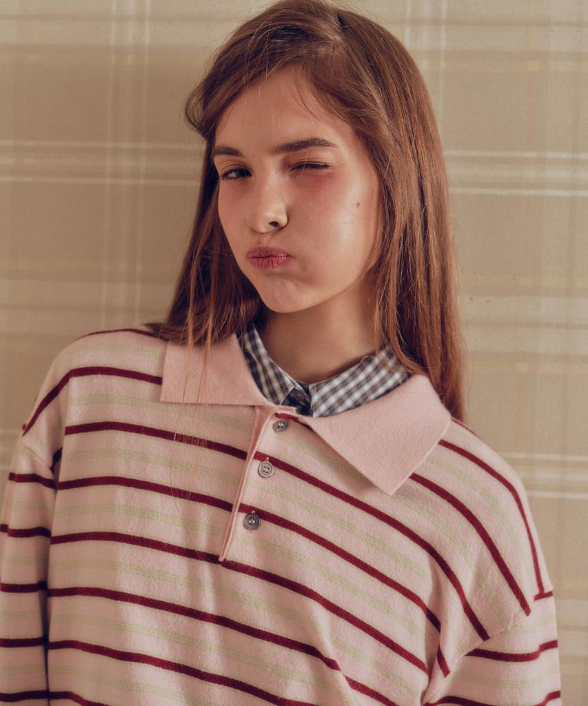 MELLY&ROSE Soft Stripe Polo Knit (310253)_Pink
