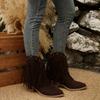 Mode 2025 Herbst Neu Retro Fransen Knöchel Geriebene Stiefel Runde Zehen Quadratische Absätze Seitlicher Reißverschluss Kurze Schuhe Damen Farbe Western Cowboy Stiefel