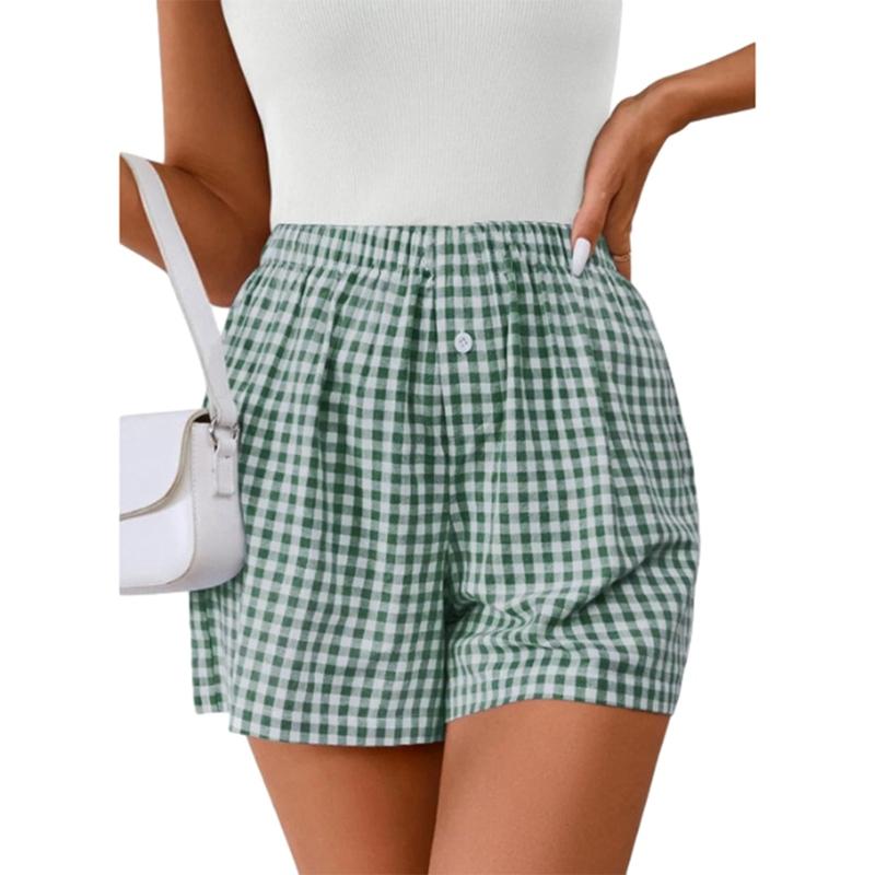 Women's Vintage Plaid Loose Casual High Waist Wide-Leg Shorts