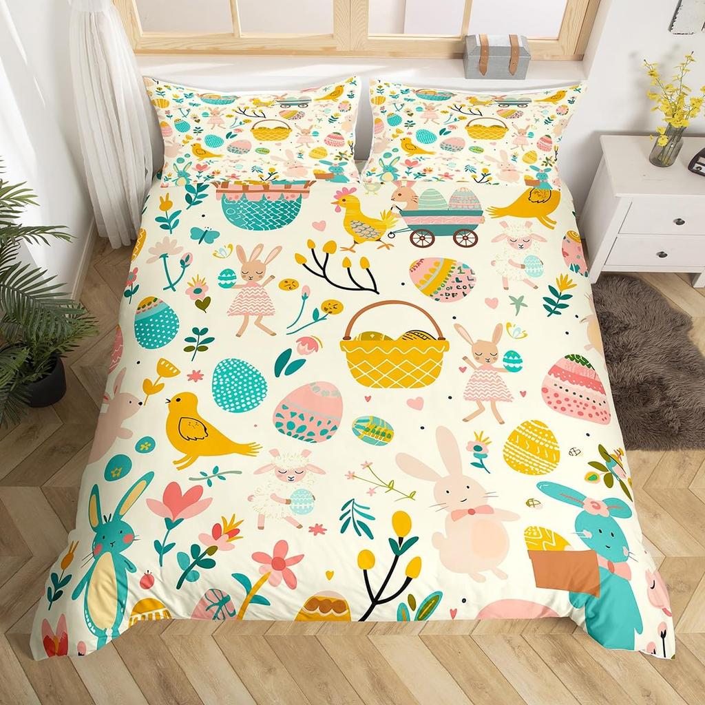 Rabbit Duvet Covers For Children Boys Girls Kawaii Animal Comforter Covers With 2 Pillowcases 3 Pcs Bedding Sets Queen King Size