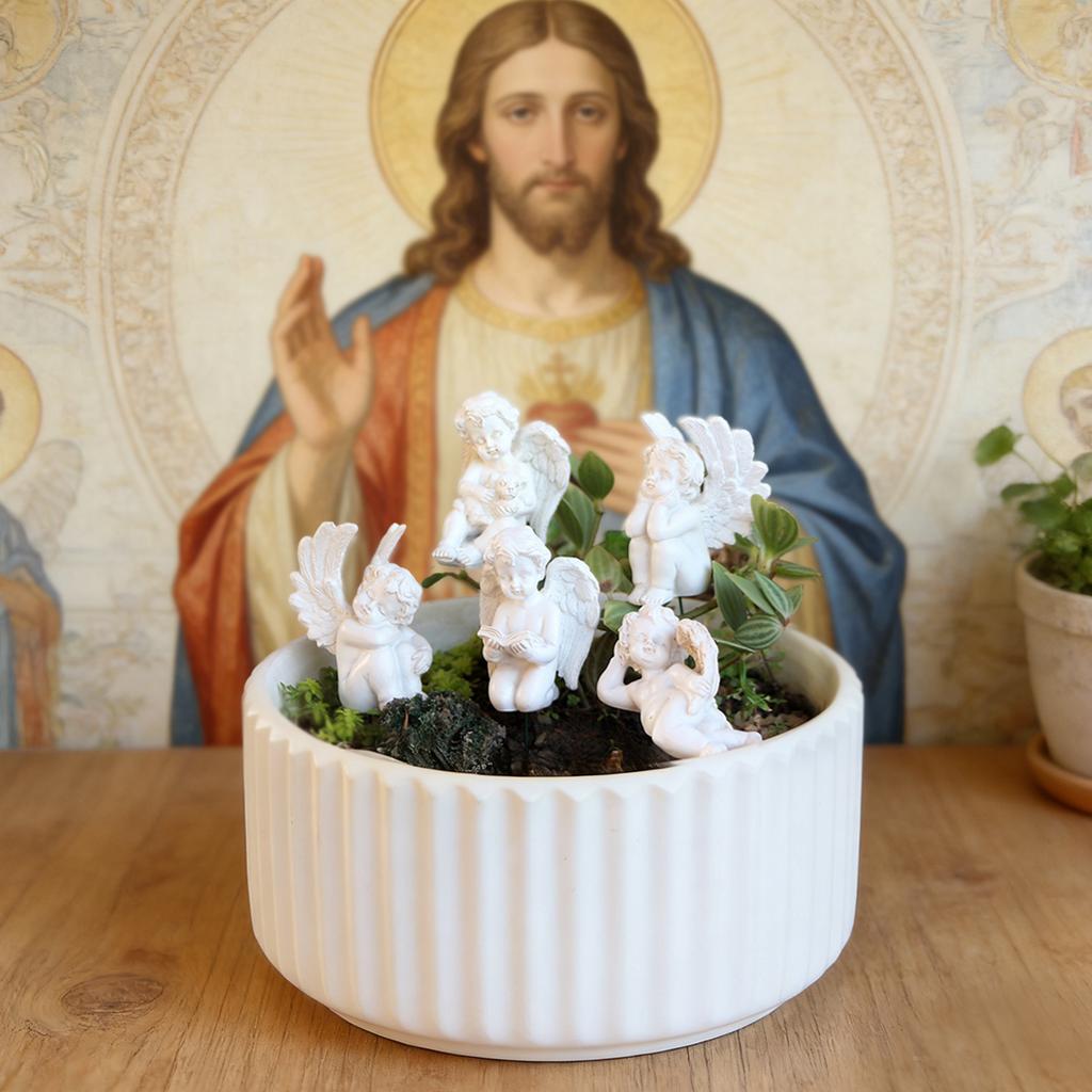 5-Piece Garden Miniature Tree Angel Decorations, Creative Christmas/Easter Crafts, Resin Artwork