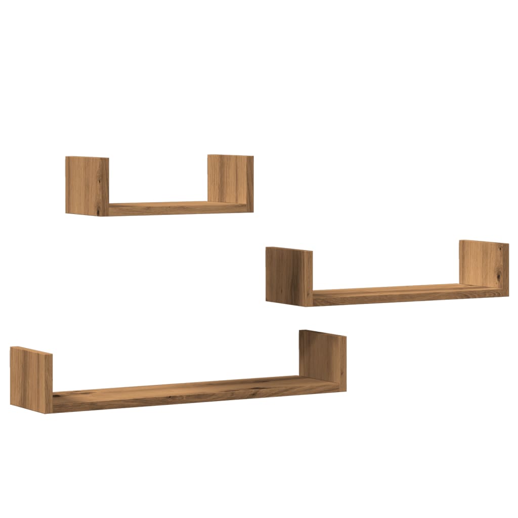 3-Piece wall decoration storage shelf, decorative wall-mounted display rack, artist oak engineered wood