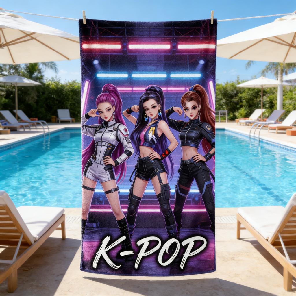 Asciugamano da Spiaggia Asciugatura Rapida Modello Stile Gruppo Femminile K-Pop Design Stampato Piatto Morbido Delicato sulla Pelle Unisex Adulto Multitaglia