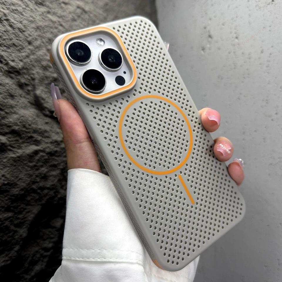 Magnetic Phone Case For iPhone 17 Air 15 14 13 12 16 Pro Max 14Pro 16Pro Magsafe Heat dissipation Protector Shockproof Hard Cover