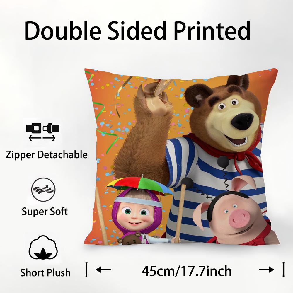 M-Masha And B-Bears Pillow Case Plush Fabric Soft Double Sided Print Sofa Cushion Cover Throw Pillow Covers
