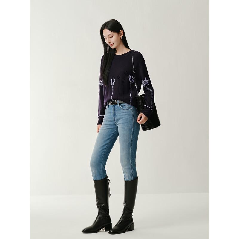 JOEONE Anna Cole Jacquard Crew Neck Wool Sweater