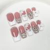 Handmade Press-On Nails With 3D Floral Bow Design Nude Pink Full Rhinestone French Tip Thin Invisible Fit Women