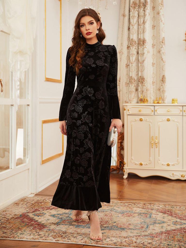 2025 Elegantní sametové žakárové šaty: Evropsko-americká móda pro podzim/zimu pro ženy ze Středního východu