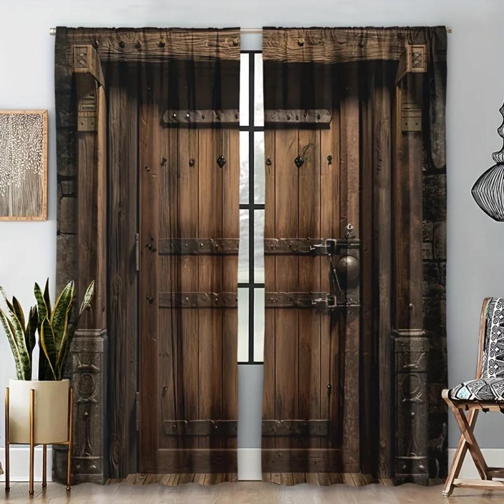 2 Pezzi Tende con Motivo Rustico per Porta - Tende da Finestra con Tasca per Asta per Arredamento Casa e Privacy in Studio, Camera da Letto, Cucina o Soggiorno