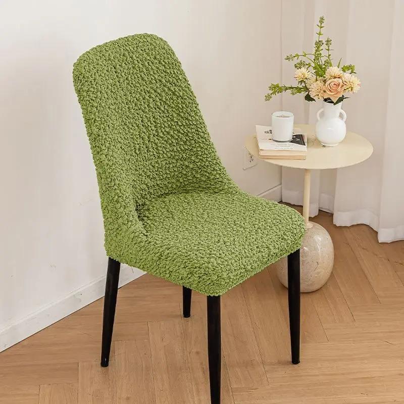 1pc Large Curved Elastic Chair Cover Chair Cover Wrinkled Fabric Dining Chair Seat Cover Light Luxury and High-end Feeling