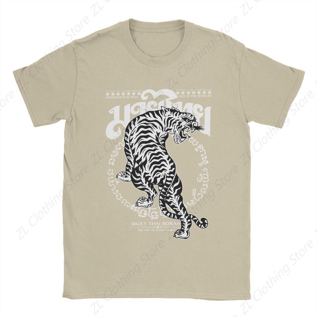 Men's T-Shirts Muay Thai Sak Yant Tiger Unique 100% Cotton Tee Short Sleeve Boxing Fighter T Shirts Round Neck Clothing Summer