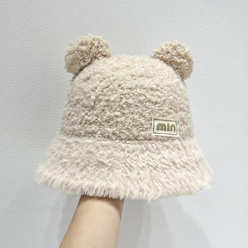 Women's Plush Hat Winter Warm Fisherman Hat Versatile Cute Little Bear Basin Hat
