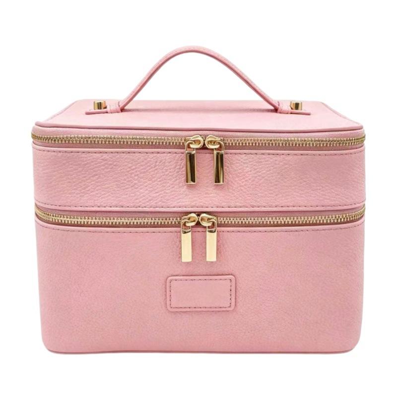 Borsa Cosmetica di Lusso a Doppio Strato di Grande Capacità per Viaggio Manico Superiore Portatile Pelle PU Multi Scomparto Custodia da Toeletta