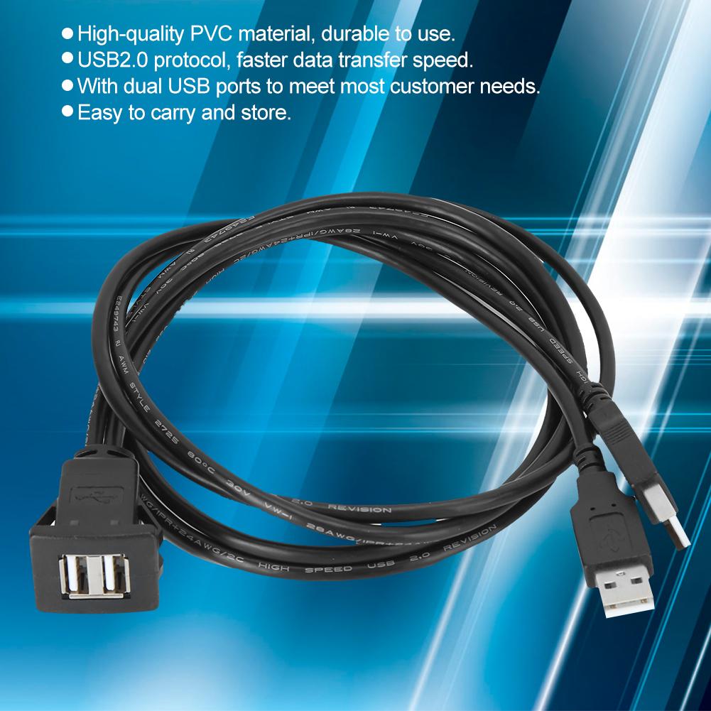 USB 2.0 Extension Cable Dual Interface Waterproof Car Data Transfer Dashboard Adapter Cord