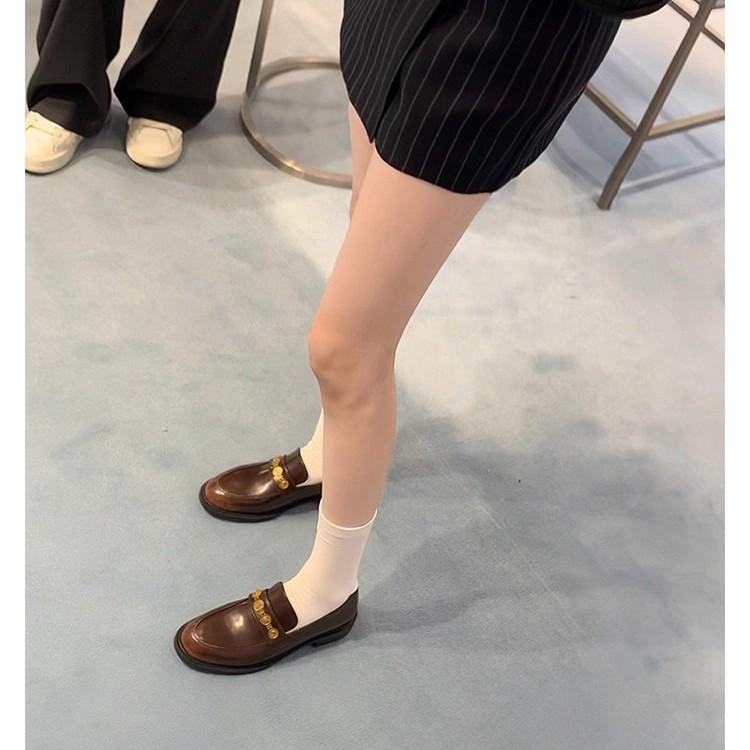 Grape mother with the same round head small gold coin classic lazy one-pedal loafer single shoes temperament versatile thick heel small leather shoes