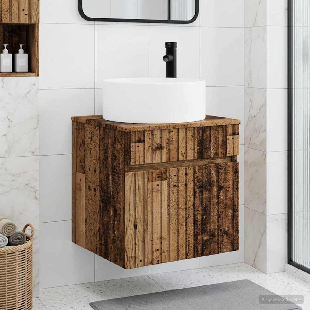 Wall Mounted Washbasin Vanity Unit Reclaimed Wood Look 49 X 44.5 X 65.5 Cm