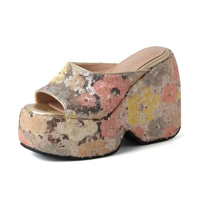 Mules Paillettenstoff Frühling Sommer Größe 43 Größe 42 Sommerdrucke Haut Damen Plateau Damen Offene Zehenpartie zum Hineinschlüpfen Sandalen