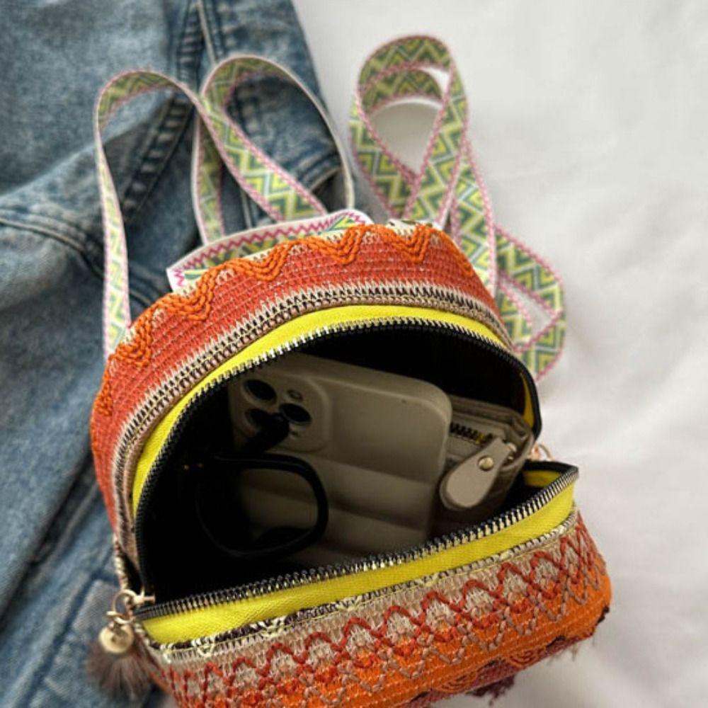 Stripe Ethnic Style Tassel Backpack Embroidery Chinese Style Handbag Outdoor