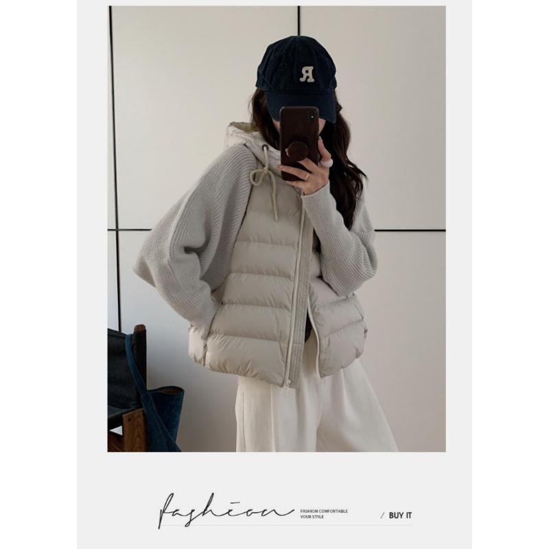 Women Loose Hooded Thickened Knit Sleeve Spliced Padded Winter Cotton Coat