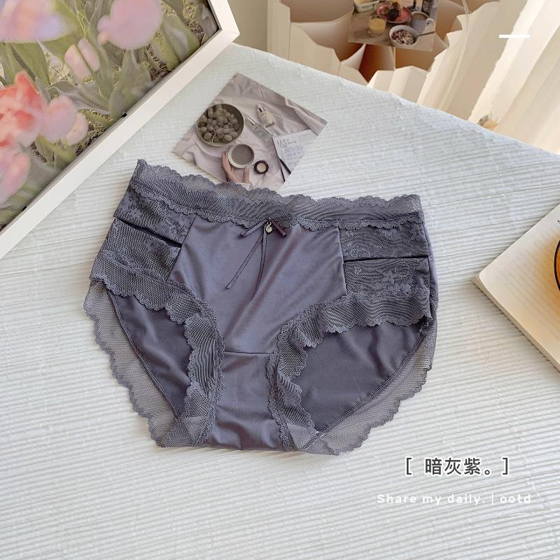 

Жіночі трусики з мереживом і бантом, глянцеві видалені сексуальні трусики з жакардової білизни M фіолетовий/сірий колір