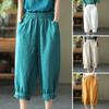 Damen Haremshose Hoher Elastischer Bund Taschen Hose Einfarbig Cropped Hose