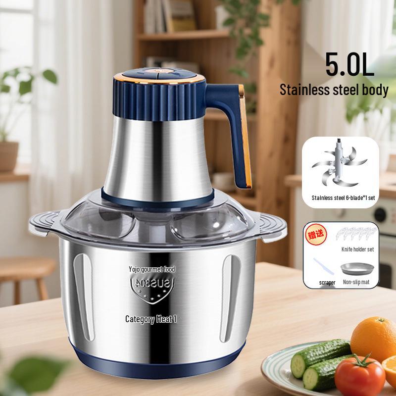 Compact Electric Meat Grinder: Stainless Steel, Large Capacity, Multifunctional for Meat, Garlic, and Food Processing.