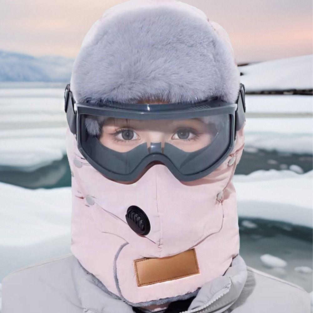 Russian Ushanka Winter Plush Hats Earflap Cycling Windproof Cap Anti Fog Lenses Ski Hat  Sports