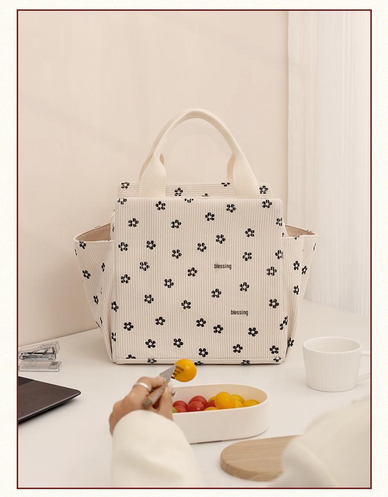Insulated Corduroy Lunch Bag - Large Capacity for Office & School Use