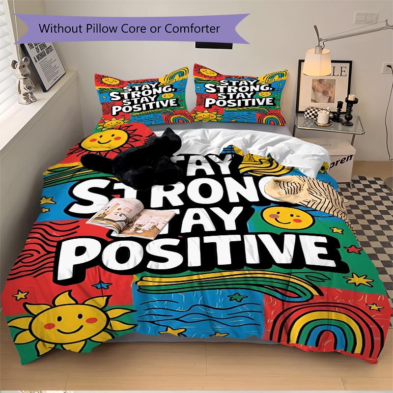 3Pcs Stay Strong Positive Bedding Set Soft Fabric Duvet Cover Pillowcases Home Christmas Xmas Halloween Gift 1 Duvet Cover 2 Pillowcase G168