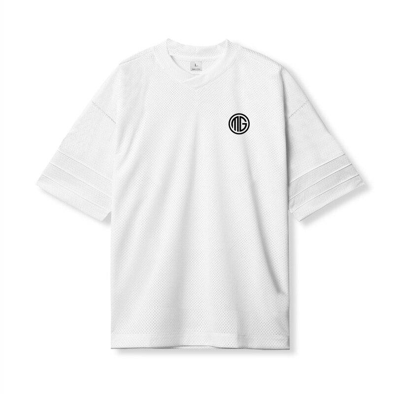 Do The Work  Summer Brand Mens Bodybuilding Oversized Mesh Dropped Shoulders Fitness Workout Gym Sports Printed V-neck T-shirt
