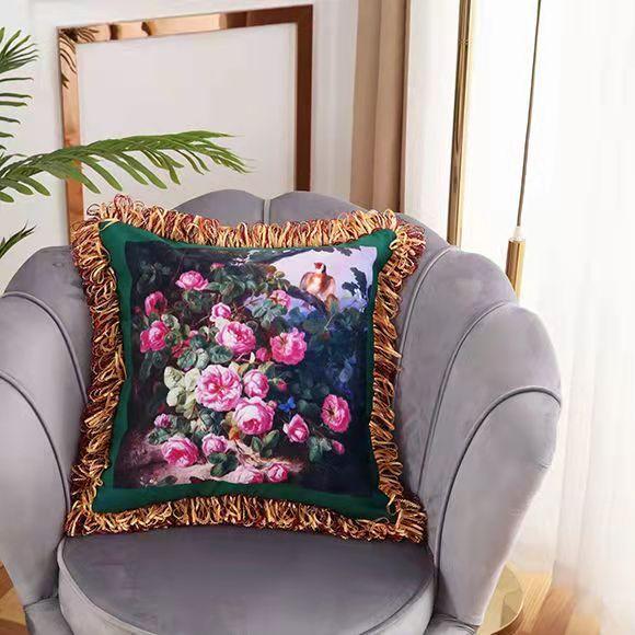 45/50/55/60 см бархатный чехол для подушки в стиле ретро с цветочным принтом, наволочка на спинку с золотой кисточкой, большой чехол для диванной подушкиjavascript :Пустота (0 ) 450mm*450mm