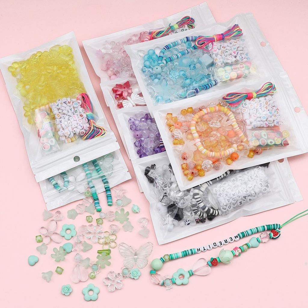 Buntes Perlen Handykette Bastelmaterial-Set Weiche Keramik Acrylperlen Set für DIY Charm Halskette Armband Schlüsselanhänger