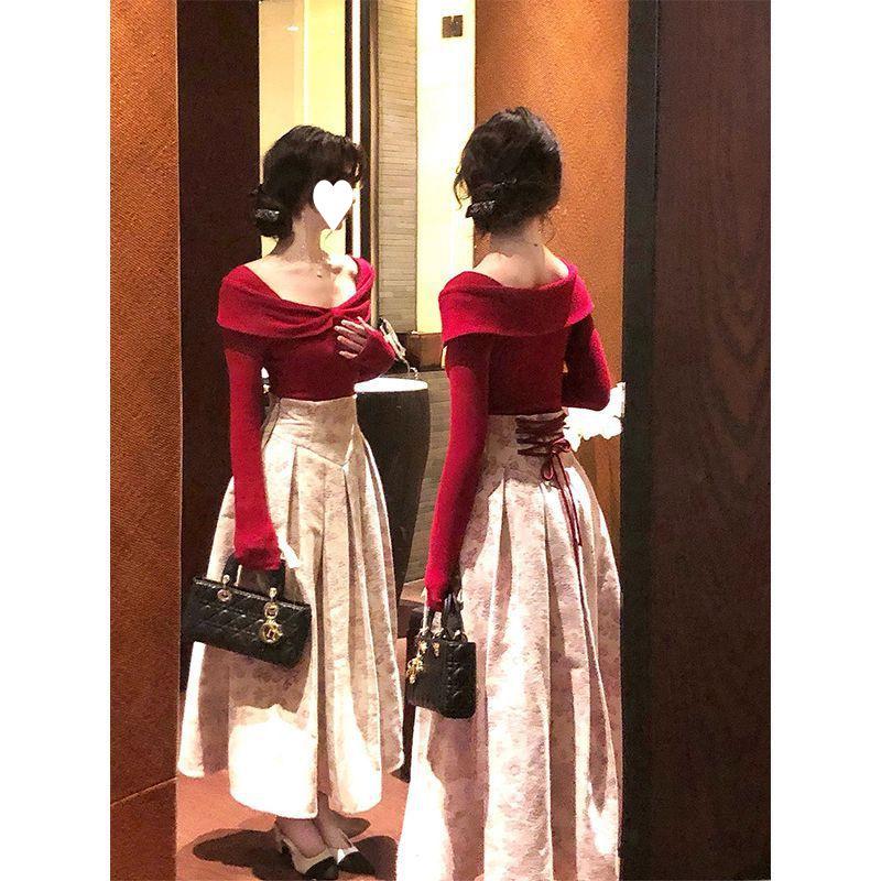 

Ballet Lady Red Knit Top & Waist-Tie High Waist Skirt Set Large