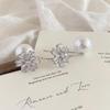 Orecchini a Bottone Fiocco di Neve e Perla in Zircone - Ornamenti Natalizi Eleganti e Chic