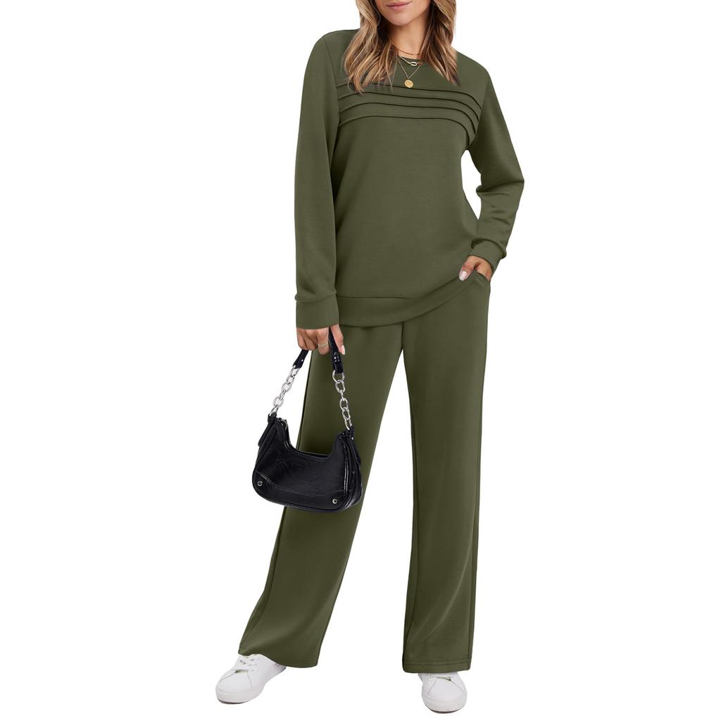 Damen Rundhals-Sweatshirt Weitbeinige Sweatpants Lässiger Anzug Sportbekleidungsset