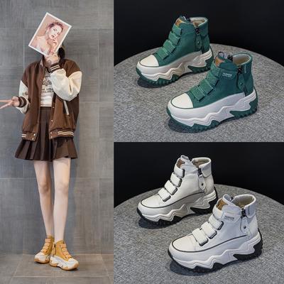 6773 binnenhoogteverhoging 7 leer papa schoenen dames, herfst nieuw veelzijdig dikke zool muffin casual