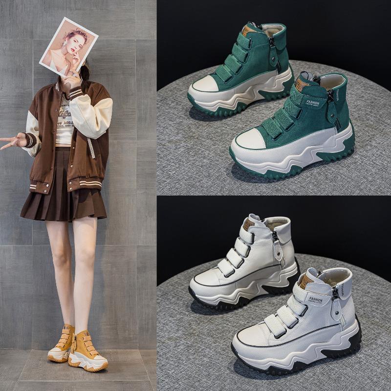 6773 inner height increase 7 leather dad shoes women, autumn new versatile thick-soled muffin casual