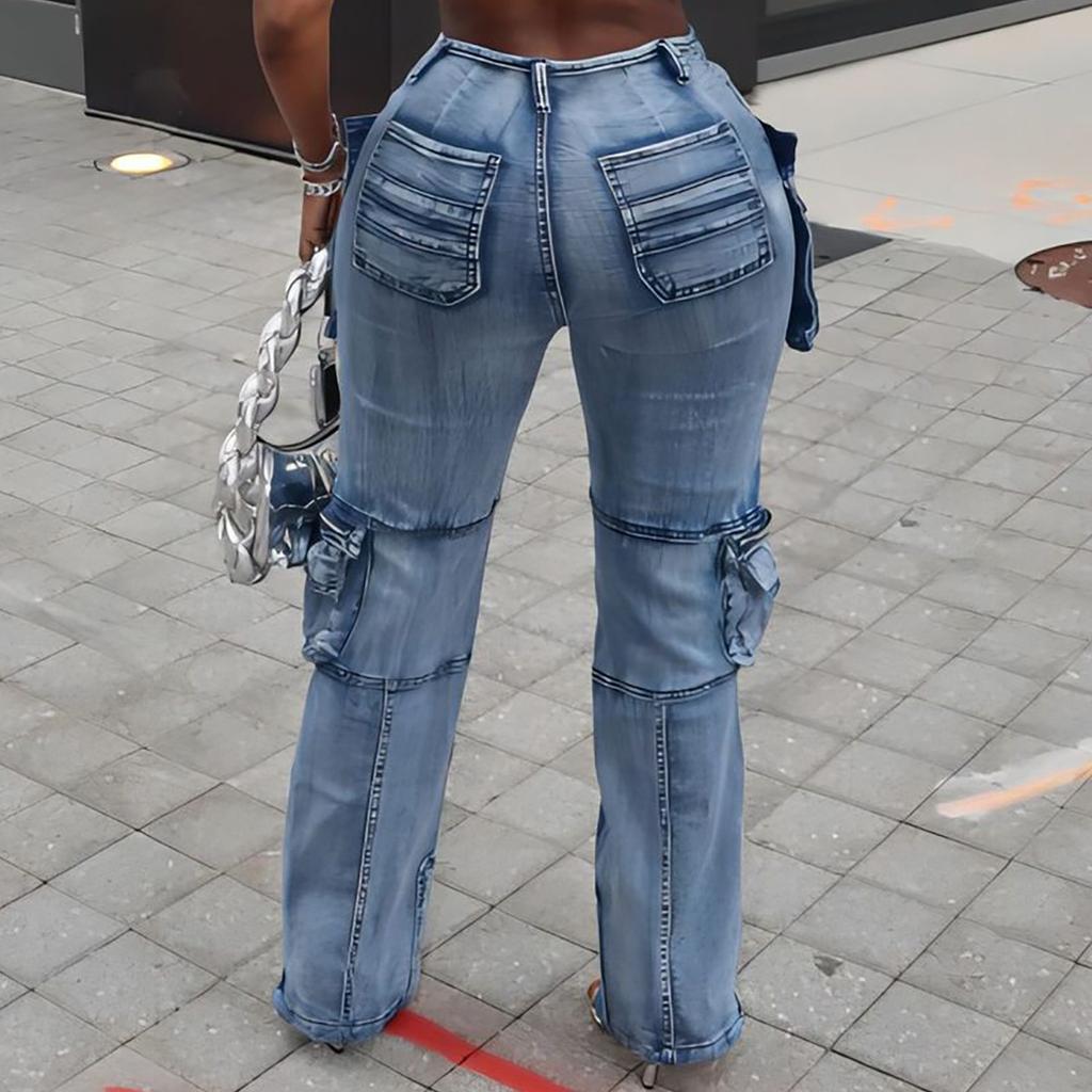 GMXIA Jeans e Pantaloni Patchwork Casual alla Moda Multitasche Organ