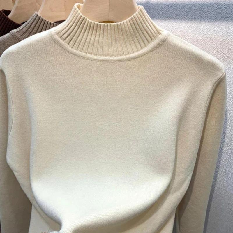 Водолазка однотонный свитер женская мода новые эластичные топы трикотажные пуловеры с длинным рукавом низ трикотажные простые шикарные одежды L