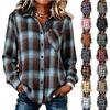 Camisa de cuadros casual de manga larga holgada para mujer, top de otoño/invierno con bolsillos