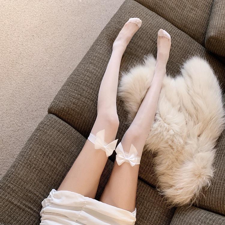 

Колготки до колена, черно-белые, красные, с манжетами, в рубчик, с бантом, высокие носки, прозрачные шелковые чулки белый