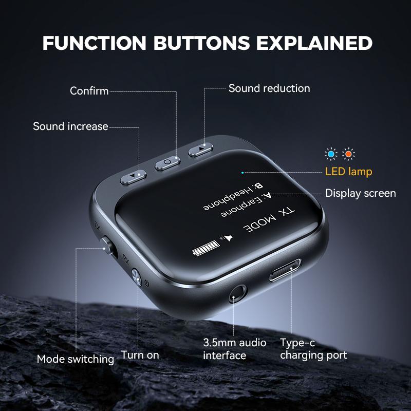 Joyroom Car Bluetooth 5.4 Receiver Transmitter 2-IN-1 AUX Car Bluetooth Adapter With LED Display TX/RX Dual Mode For Car Music