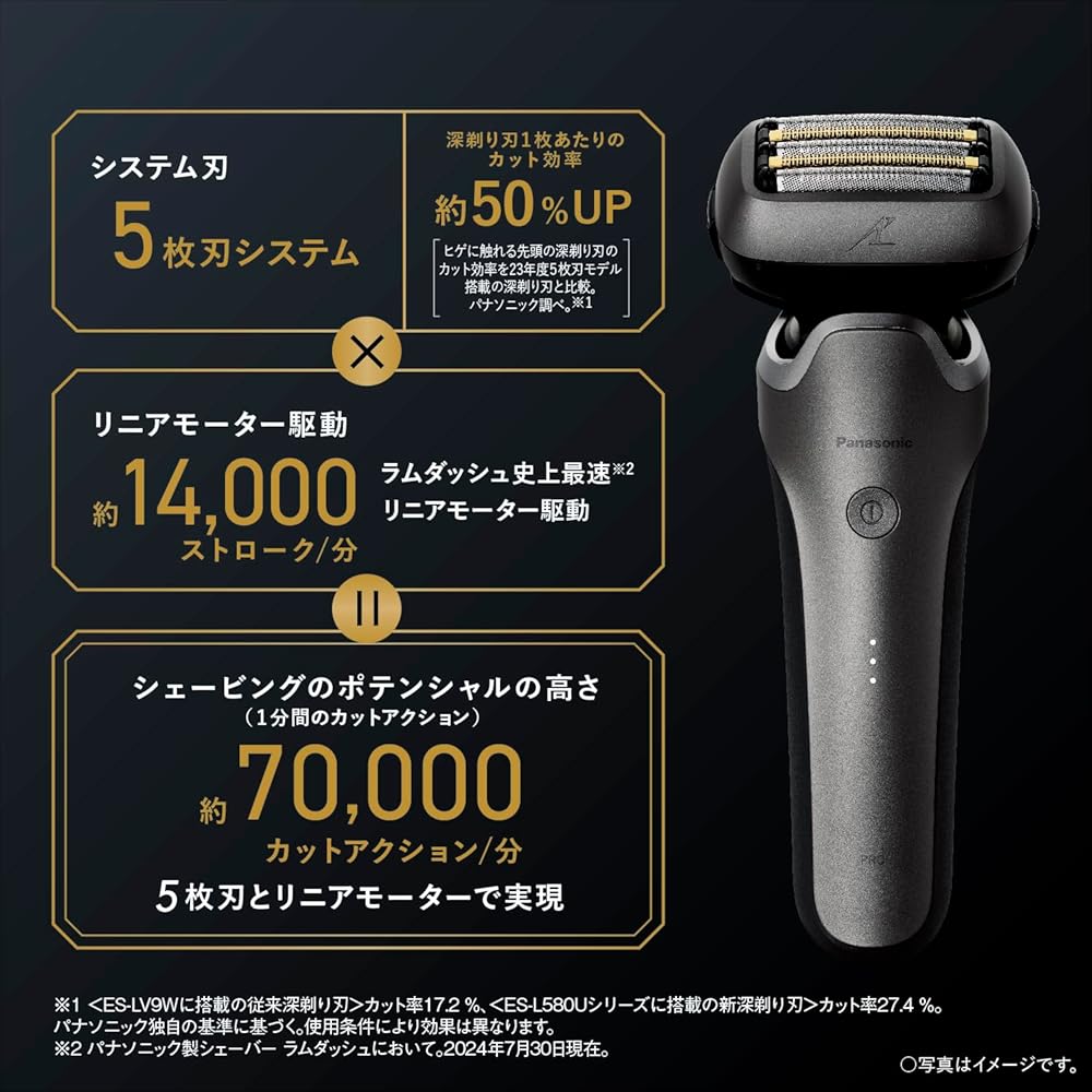 Panasonic Men's Lamdash PRO 5-Blade Electric Shaver with Lamdash AI⁺ Fully Automatic Cleaning and Charger, ES-L580U-S, Silver
