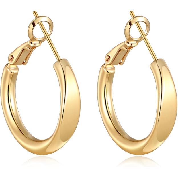 sovesi Flat Edge Chunky 14k Gold Plated Hoop Earrings for Women Trendy | 5mm Thick Hoops, Lightweight Hypoallergenic Hoop Earrings