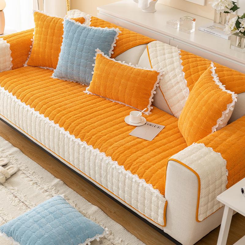 Велюр Түстерді Блоктау Диван Жабыны Қонақ Бөлмесі Үшін Барлық Маусымға Арналған Универсал Диван Төсеніші Тайғақ Емес Диван Жабыны Бір Түсті Диван Жастығы