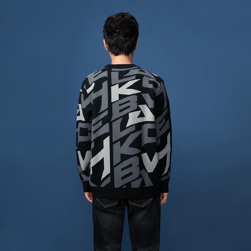 

HLA Black Whale Men s Letter Jacquard Pullover Sweater XL
