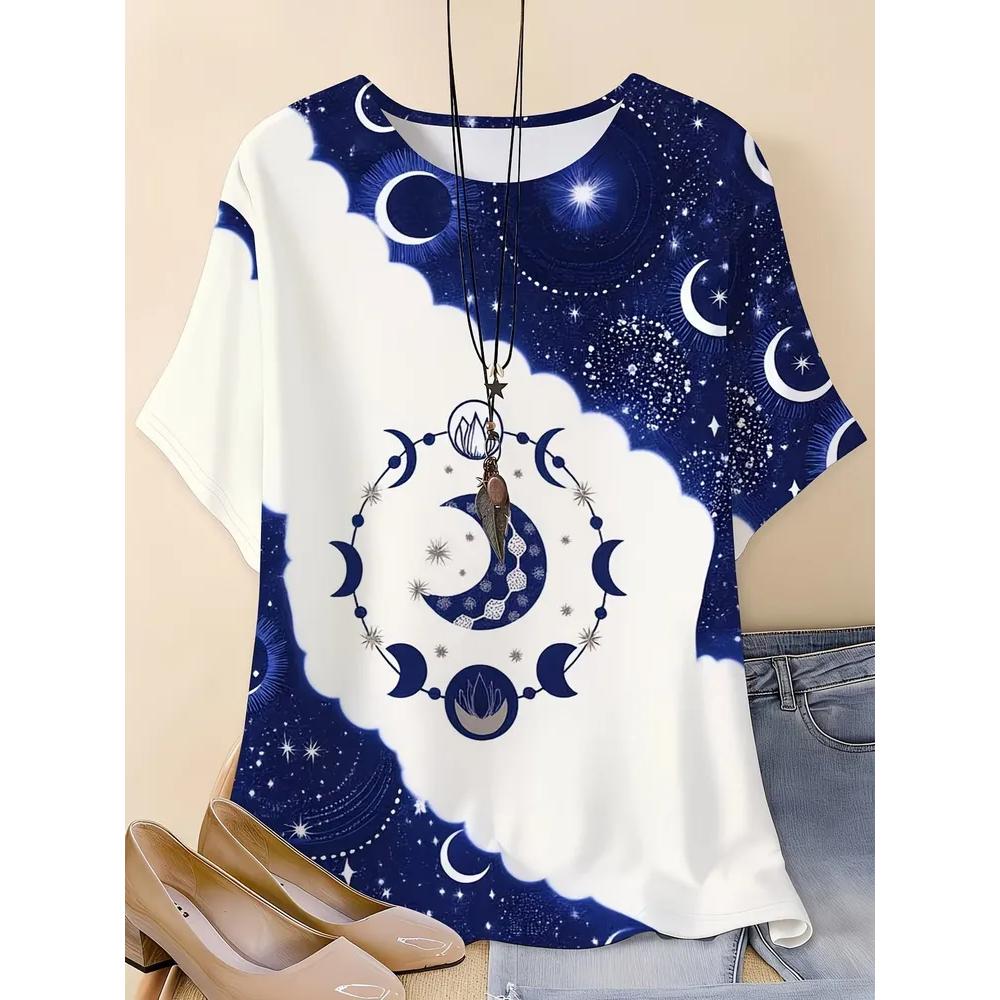 Fashion Star Printed Versatile Top Casual Loose Short Sleeve Daily Comfort T-Shirts Women’s XS